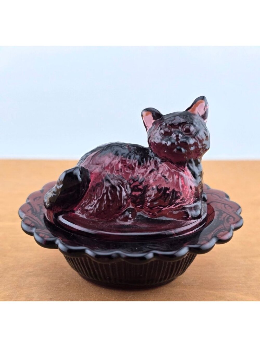 Rare Cat On Nest Mosser Amethyst Purple Glass Dish Salt Cellar